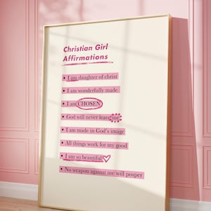Christian Pink Wall Art, Christian Affirmations Bible Verse Wall Art, Modern Christian Quote Wall Art, Christian Gift For Her Bedroom Decor