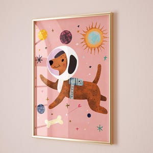 Space Dog Wall Art, Animal Print for Kids Room, Nursery Space Decor, Boys Room Poster, Gender Neutral Playroom Dog Poster