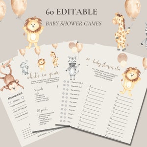 Safari Baby Shower Games, Baby Shower Favors, Jungle Baby shower Boy, Boho Baby Shower Games Bundle