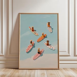 Surf Girl Wall Art, Modern Coastal Decor, Summer Beach Print, Digital Download, Surfer Girl Poster, Colorful Surfboard Art, Boho Wall Art
