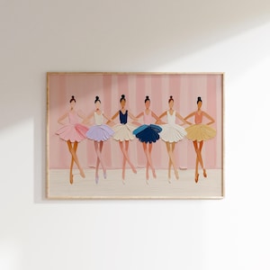 Ballet Girls Wall Art, Pink Ballerina Poster, Digital Download, Girls Room Decor, Pastel Nursery Print, Dance Studio Printable