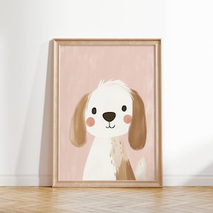 Adorable Dog Wall Art, Pink Girls Room Decor, Baby Nursery Animal Print, Toddler Room Poster, Whimsical Dog Illustration, Kids Room