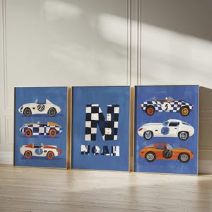 Personalized Kids Wall Art Set of 3 Prints - Custom Name Racing Cars ...
