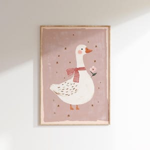 Pink Goose Wall Art | Duck Nursery Print | Farm Animal Digital Download | Pink Kids Room Decor | Star Duck Art Print