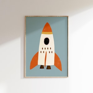 Impresión de cohete con estrellas, arte de pared para guardería espacial, decoración para habitación infantil, descarga digital, regalo de aventura, decoración para habitación de niño azul, habitación infantil.