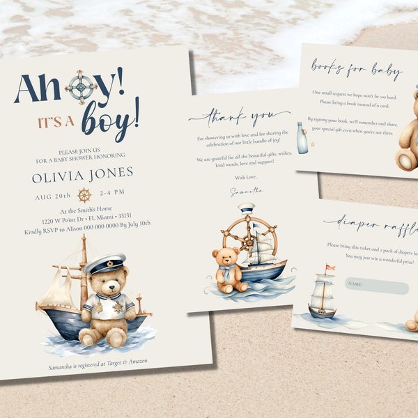 Nautical Baby Shower Invitation Printable Template Ocean Baby Shower Boy Ocean Baby Shower Ahoy its a Boy Shower Gender Neutral