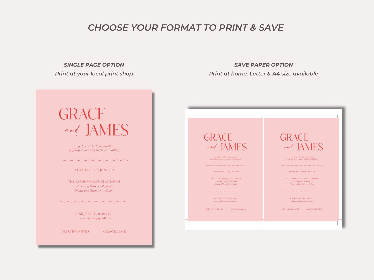 Red and Pink Wedding Invitation Bundle Minimalist Wedding - Etsy