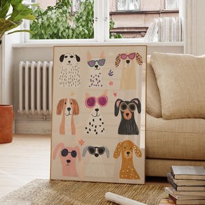 Minimalist Dog Wall Art, Playful Puppy Illustration, Kids Room Decor, Nursery Animal Poster, Fun Dog Lover Gift, Colorful Dog Print