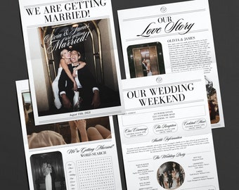 Editable Newspaper Wedding Program Template | Printable Wedding Timeline | Vintage Wedding Ceremony Program | DIY Wedding Program