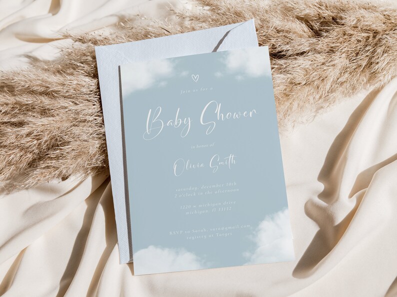 Editable Boho Shower Invitation, Baby Shower Invite Boho, Baby Boy Blue