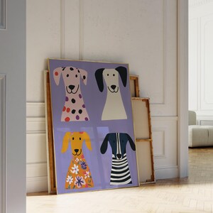 Patterned Dogs Wall Art, Purple Children&#39;s Room Decor, Colorful Puppy Print Collection, Digital Download, Modern Nursery Art