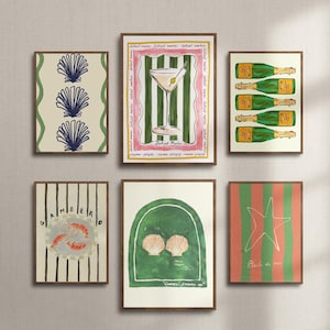 Set of 6 Summer Travel Prints - Vintage Style Wall Art - Coastal Decor - Nautical Illustration - Retro Summer Vibes - Printable Wall Art