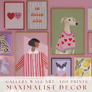 100+ Maximalist Gallery Wall Art Bundle, Digital Print Set, Pink Preppy Room Decor, Dopamine Art, Modern Wall Prints, Instant Download
