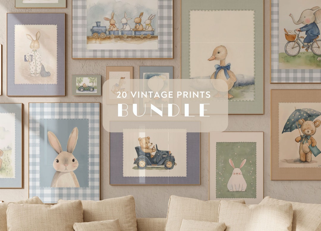 Vintage Nursery Wall Art Set of 20 Animal Prints, Kid's Room Decor ...