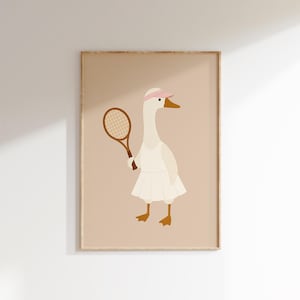 Sporty Duck Tennis Wall Art, Kids Room Decor, Nursery Print Digital Download, Animal Sports Theme, Playroom Art, Instant Download