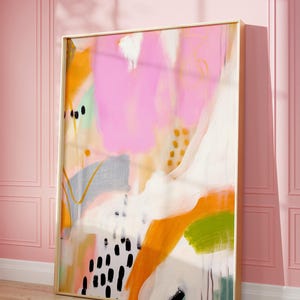 Stampa astratta a colori vivaci, arte murale colorata, arte murale rosa brillante, stampa artistica funky, arte murale rosa preppy, arredamento per la stanza preppy