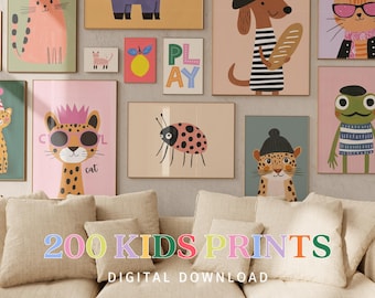 200 Kids Room Wall Art Bundle, Playroom Decor,  Toddler Room Prints, Colorful Nursery Gallery Wall Art, Eclectic Wall Art for Kids DIGITAL