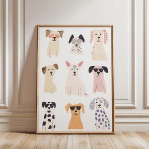 Playful Dog Wall Art, Cute Puppy Illustration, Kids Room Decor, Whimsical Dog Print, Nursery Animal Poster, Pet Lover Gift, Dog Lover Art