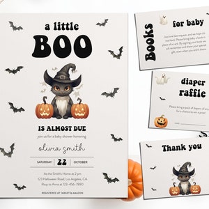 Edytowalne zaproszenie na baby shower z okazji Halloween, zaproszenie na baby shower Little Boo Gender Neutral, pakiet zaproszeń na baby shower z okazji Halloween Ghost