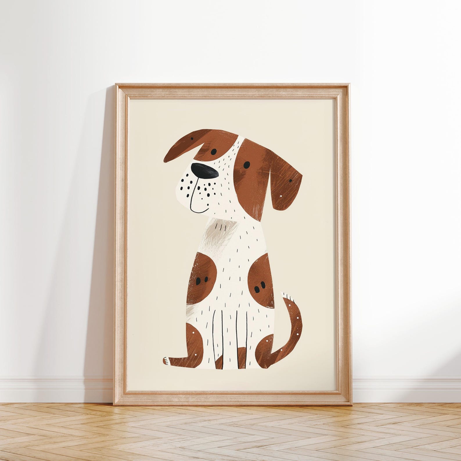 Cute Spotted Dog Nursery Wall Art Animal Illustration for Kids Room and