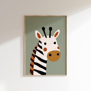 Zebra Portrait Print, Safari Nursery Wall Art, Kids Room Decor, Digital Download, Animal Art, Cute Print, Playroom Decor