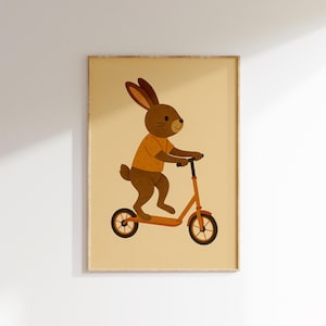 Süßer Kaninchen-Rollerdruck | Kinderzimmer Wand Kunst Digitaler Download | Kinderzimmer Dekor | Tier Transport | Sofort Poster Download