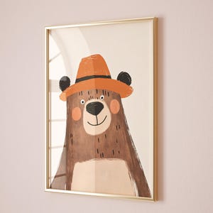 Bear with Hat Wall Art, Kids Room Decor, Nursery Animal Print, Woodland Animal Printable, Boys Room Poster, Playroom Wall Art