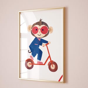 Scooter Monkey Wall Art, Nursery Animal Print, Kids Room Decor, Boys Room Poster, Playroom Art Printable, Animal Illustration