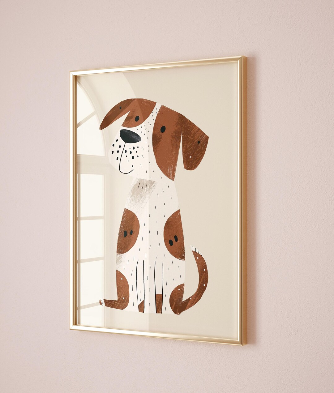 Cute Spotted Dog Nursery Wall Art Animal Illustration for Kids Room and