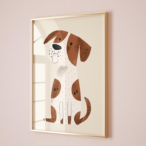 Cute Spotted Dog Nursery Wall Art | Animal Illustration for Kids Room and Baby Nursery | Playful Puppy Digital Print for Toddler Room Decor