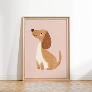 Playful Pink Dog Wall Art, Girls Room Decor, Cute Nursery Print, Baby Girl Bedroom Poster, Toddler Room Art, Animal Illustration
