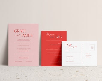 Pink and Red Invitation - Etsy