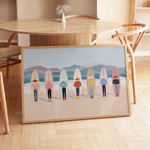 Western surf kunst aan de muur, cowgirl surf poster, digitale strand print, zomer cowboy decor, afdrukbare kunst voor woonkamer, trendy kunst aan de muur