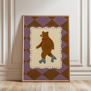 Roller Skating Bear Print, Vintage Circus Nursery Art, Playroom Animal Poster, Whimsical Kids Wall Decor, Digital Download
