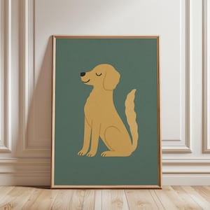 Minimalist Dog Illustration, Modern Pet Portrait, Retriever Wall Art, Green Nursery Print, Scandinavian Animal Poster, Digital Download