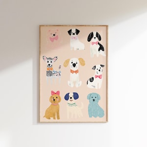 Cute Puppy Wall Art, Playful Dog Illustration, Nursery Animal Print, Kids Room Poster, Pet Lover Decor, Dog Lover Gift, Whimsical Dogs