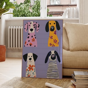 Lavender Dog Print, Preppy Dog Wall Art, Maximalist Dog Poster, Dopamine Decor, Colorful Pet Artwork, Funky Dog Illustration