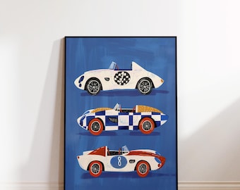Vintage Race Cars Wall Art Print | Boys Room Car Decor | Playroom Racing Art | Nursery Printable | Digital Download