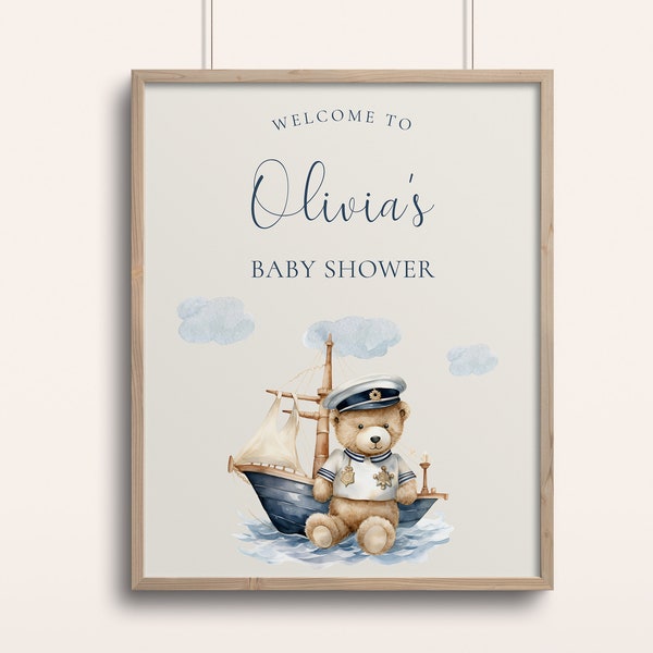 Nautical Theme Baby Shower Welcome Sign, Baby Shower Welcome Sign Printable, Instant Download, Ocean Welcome Sign Ahoy its a Boy Baby Shower