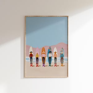 Cowgirl surfkunst aan de muur, western surf print, afdrukbare zomerposter, trendy cowgirl decor, boho strand kunst aan de muur voor slaapkamer of woonkamer