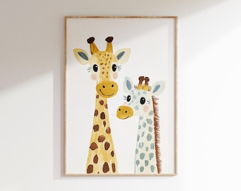 Arte mural de jirafa, estampado de animales para guardería, decoración de habitación infantil, póster de animales adorables, arte para habitación de bebé, arte mural imprimible, ilustración de jirafa