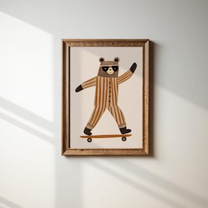Skateboarding Bear Nursery Wall Art, Fun Animal Print for Kids Room, Playful Children’s Decor, Printable Art, Digital Download