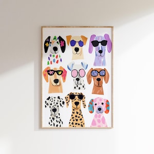Colorful Funny Dog Wall Art Print, Cool Puppy Portrait Digital Download, Modern Pet Poster, Kids Room Nursery Animal Wall Decor