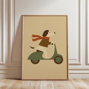Dog Vintage Scooter Wall Art Print Digital Download Kids Room Decor Animal Nursery Printable Urban Transport Theme Boys Bedroom Adventure