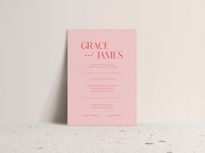 Red and Pink Wedding Invitation Bundle Minimalist Wedding - Etsy