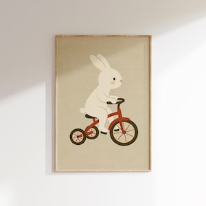 Bunny Tricycle Wall Art Print Digital Download Kids Room Decor Animal Nursery Printable First Bike Theme Boys Girls Bedroom Toddler Art