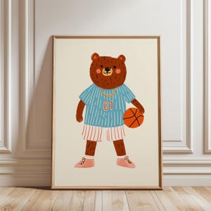 Basketball Bear Wall Art, Sports Nursery Decor, Cute Animal Print, Digital Download, Kids Room Decor, Boys Bedroom Print, Baby Gift