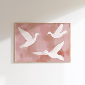 Arte de pared para guardería de pájaros / Decoración vintage rosa para guardería / Decoración de granja / Arte de pared con animales / Decoración de guardería para habitación de niñas caprichosa