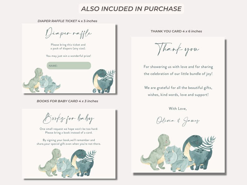 Dinosaur Baby Shower Invitation Bundle Digital File Editable Etsy