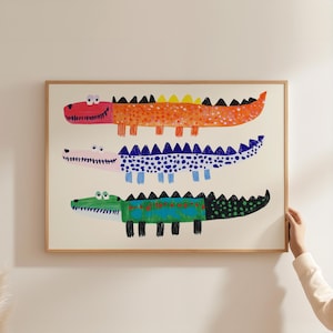 Kleurrijke krokodil kunst aan de muur, alligator kinderkamer print, decor kinderkamer, reptiel, jongens slaapkamer kunst, digitale download, jungledieren
